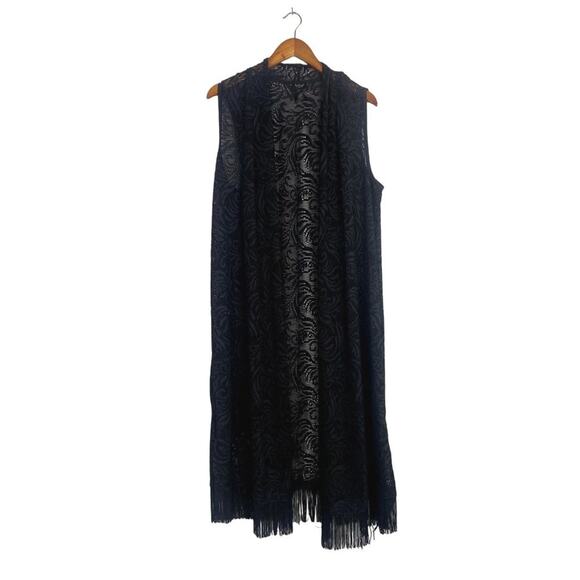 NWOT La Vanya Boho Swim Coverup Lace Sleeveless Open Front Maxi Dress Black 1X - Picture 11 of 16